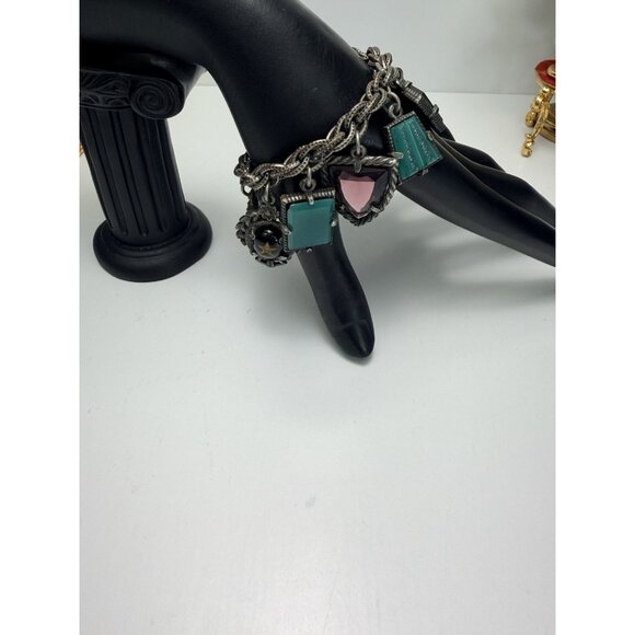 Vintage ArtDeco Czech Carved Art Glass Charm Bracelet Multicolor Circa 30s Rare - Picture 4 of 13